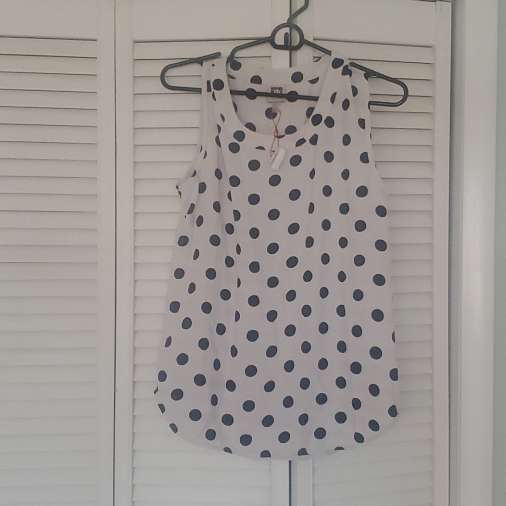 White & Navy Polka Dot Tank